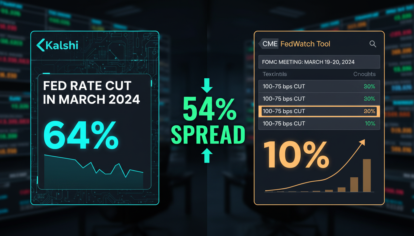Side-by-side comparison of Kalshi prediction market interface versus CME FedWatch traditional futures display