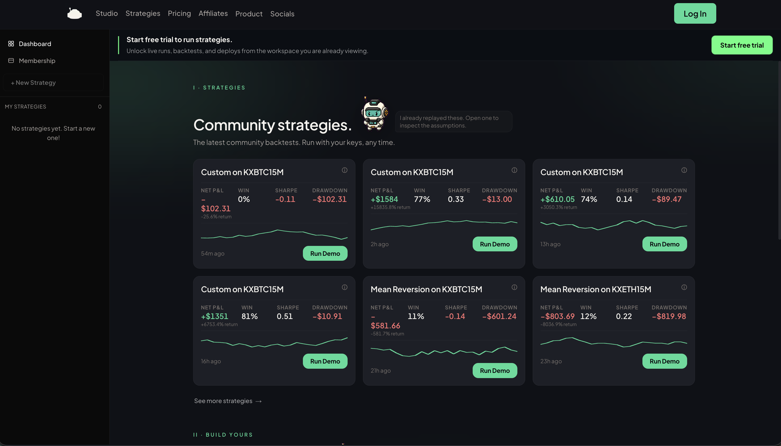 TurbineFi product screenshot showing the strategy workflow